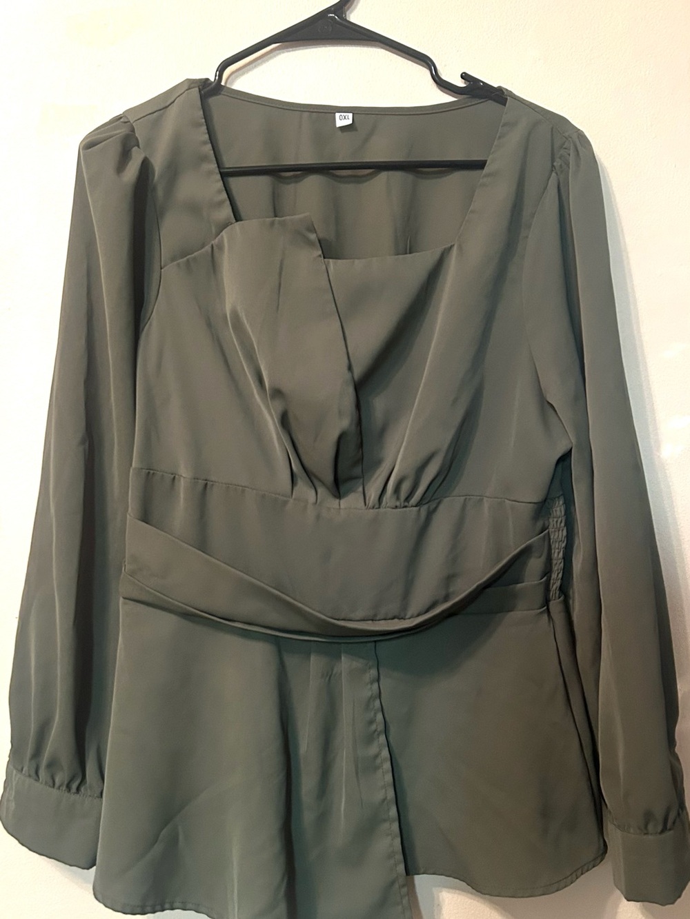 Women's Olive Green Long-Sleeve Blouse Dress